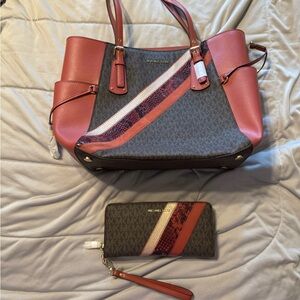 Michael Kors Pink and Gray Tote Bag with Wallet